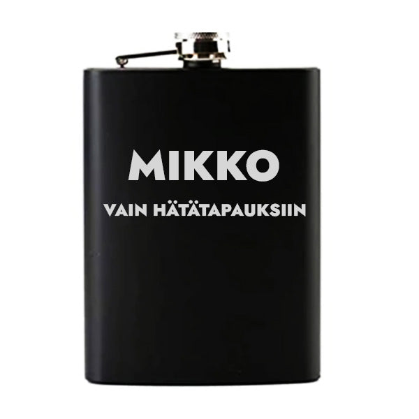 Musta taskumatti 24cl - Tekstikaiverruksella