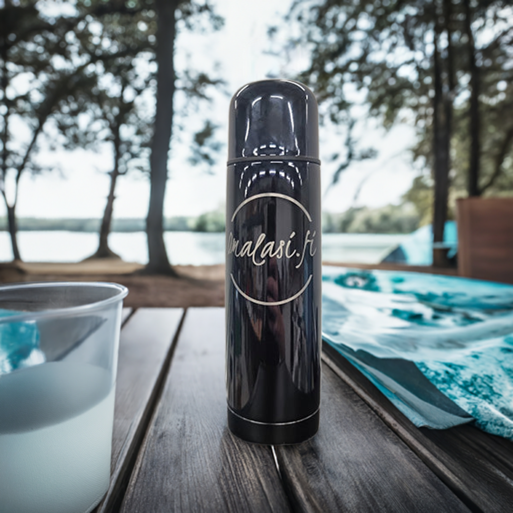 Termospullo nimikaiverruksella, 0.5L - Royal Musta, kiiltävä